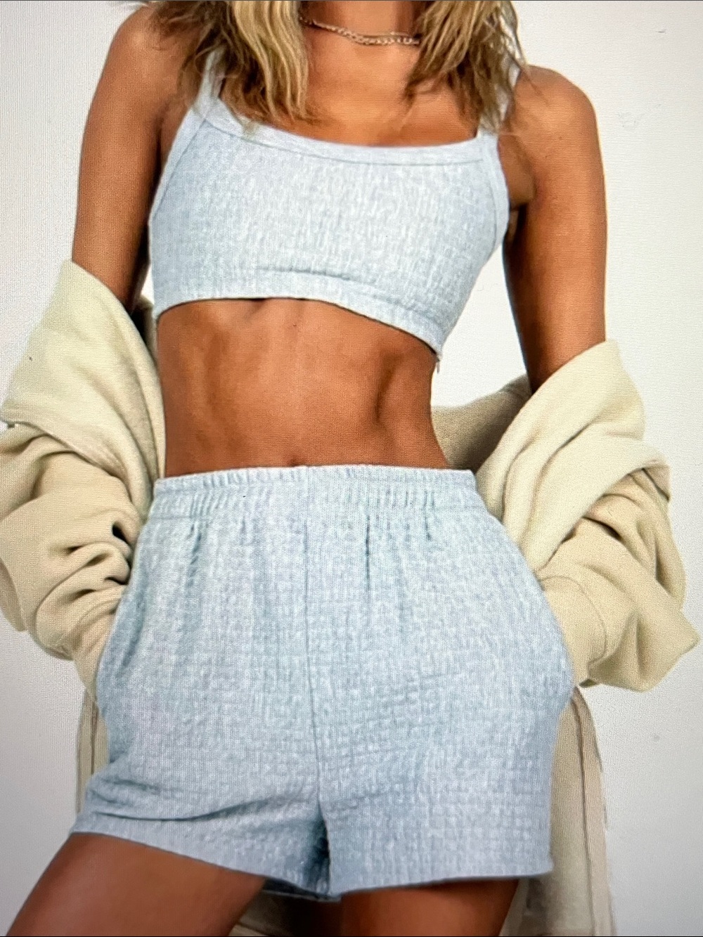 Princess Polly Arabella Ribbed Lounge Crop Top & Shorts - Light Grey